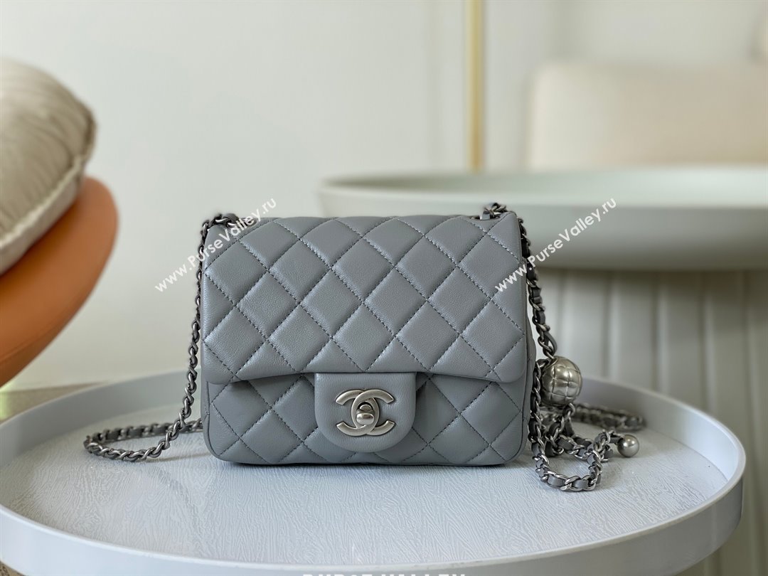 Chanel Lambskin Mini Flap Bag with Metal Ball AS1786 Grey/Silver 2024 (SM-24040218)