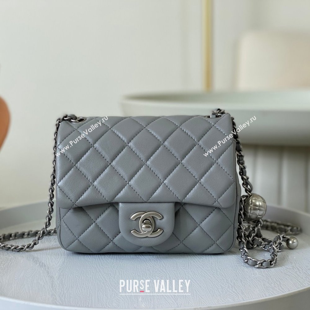 Chanel Lambskin Mini Flap Bag with Metal Ball AS1786 Grey/Silver 2024 (SM-24040218)