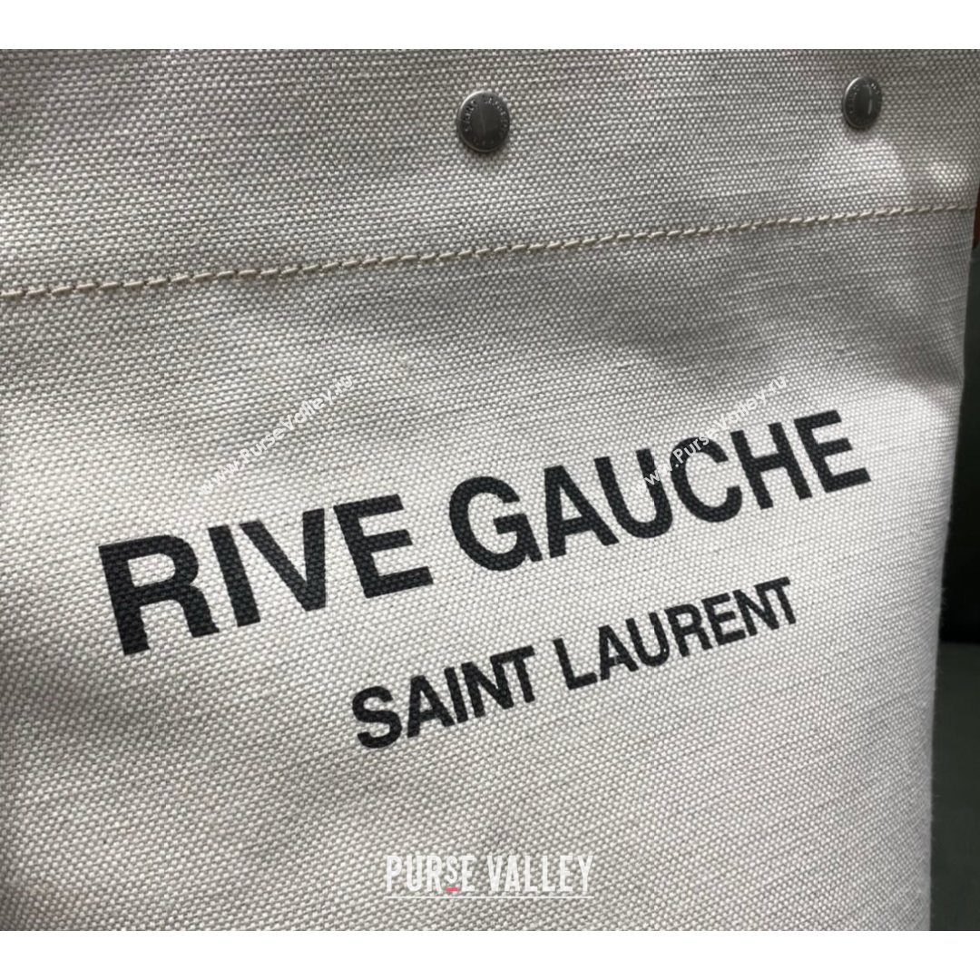 Saint Laurent Rive Gauche Bucket Bag in Linen 669299 Off-White/Brown 2021 Top (JUND-210823065)