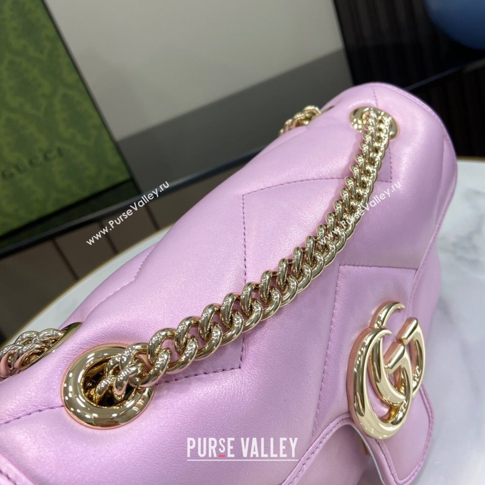 Gucci GG Marmont Small Shoulder Bag in Pink Iridescent Leather 443497 2024 (XINNGLU-24021939)