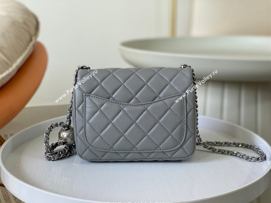 Chanel Lambskin Mini Flap Bag with Metal Ball AS1786 Grey/Silver 2024 (SM-24040218)