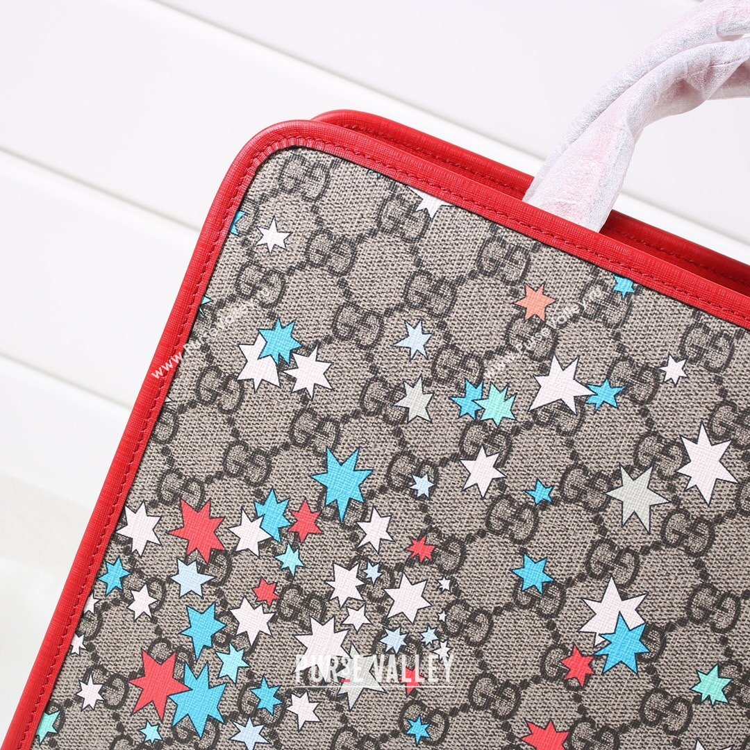 Gucci Childrens GG Star Print Tote Bag 630542 Beige/Red 2021 (DLH-21090240)