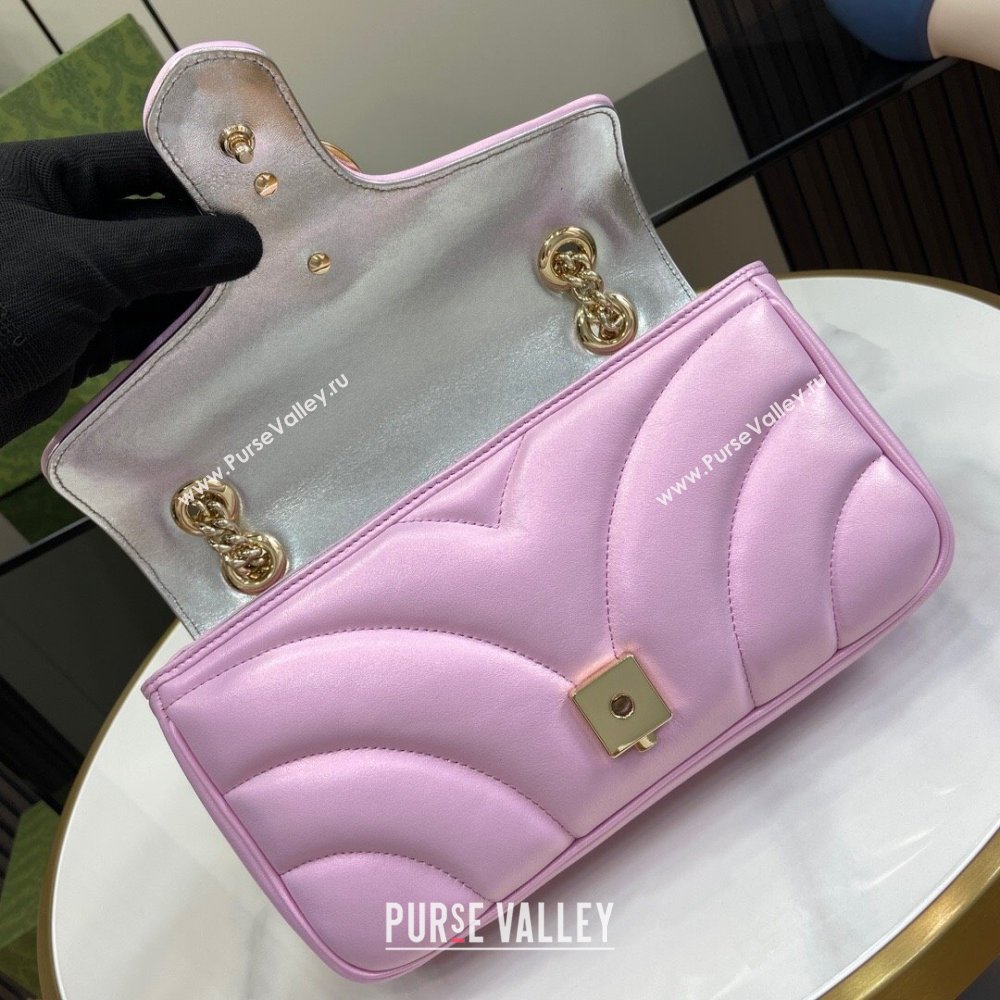 Gucci GG Marmont Small Shoulder Bag in Pink Iridescent Leather 443497 2024 (XINNGLU-24021939)