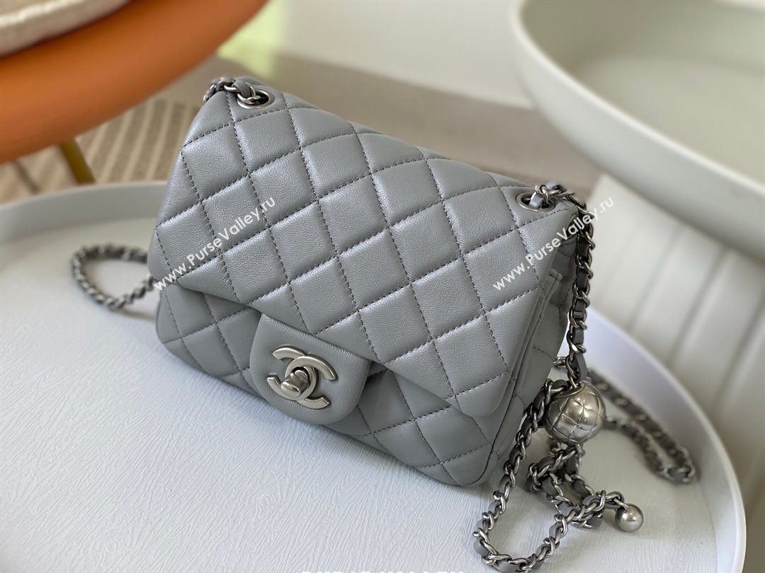 Chanel Lambskin Mini Flap Bag with Metal Ball AS1786 Grey/Silver 2024 (SM-24040218)