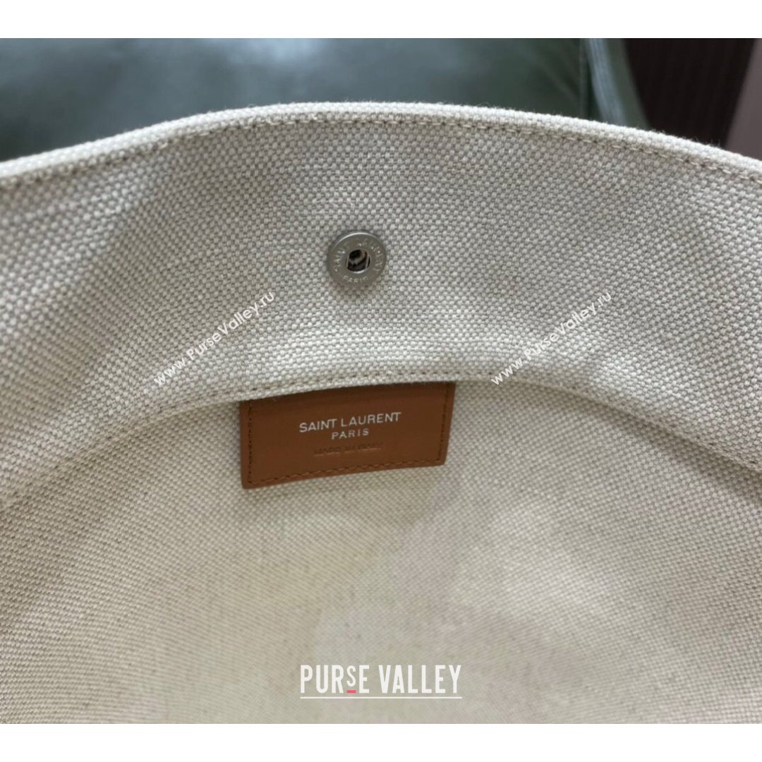 Saint Laurent Rive Gauche Bucket Bag in Linen 669299 Off-White/Brown 2021 Top (JUND-210823065)