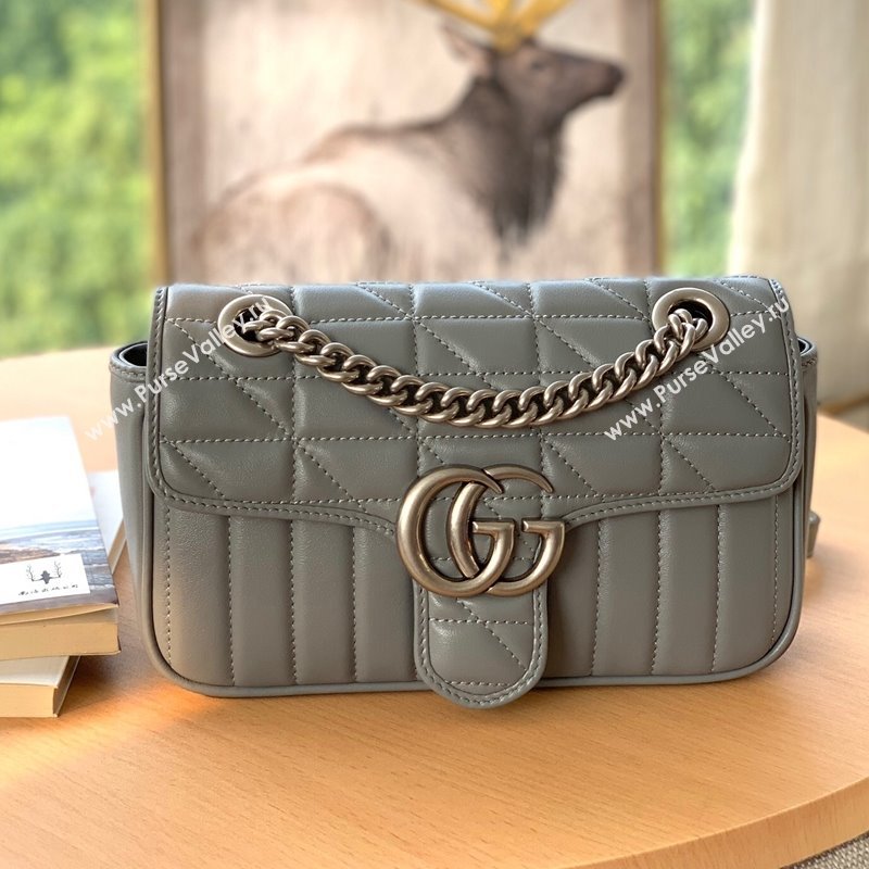 Gucci GG Marmont Geometric Leather Mini Shoulder Bag 446744 Dark Grey 2021 (DLH-21101558)