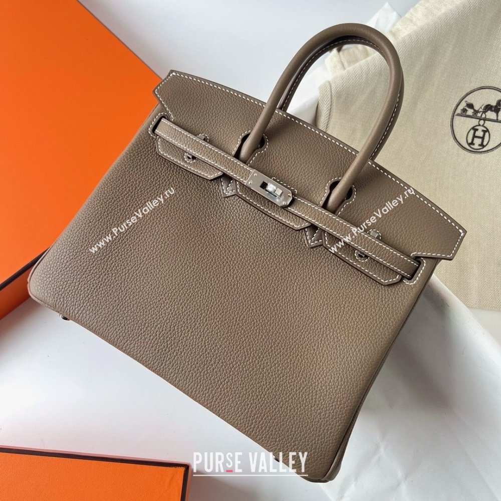 Hermes Birkin 25cm Bag in Original Togo Leather Etoupe/Silver 2023 (Pure Handmade) (Y-23110804)