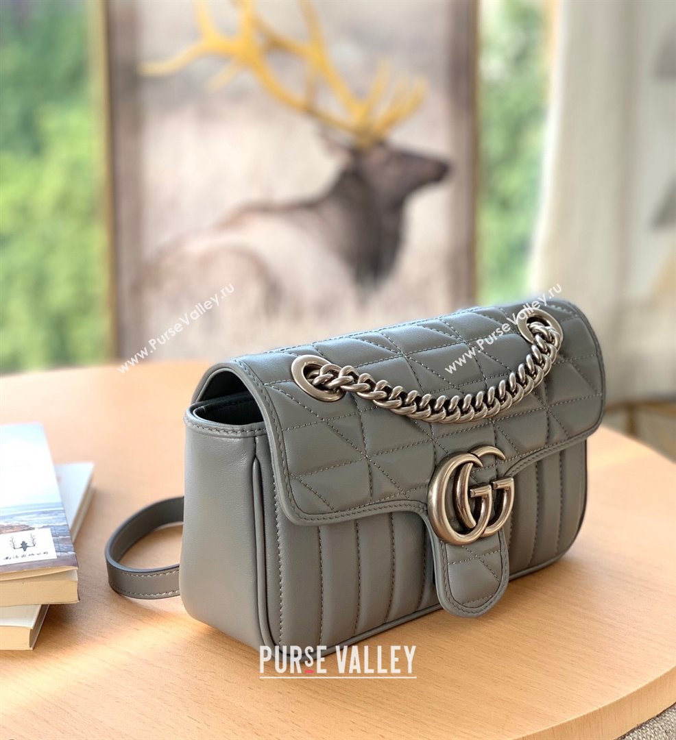 Gucci GG Marmont Geometric Leather Mini Shoulder Bag 446744 Dark Grey 2021 (DLH-21101558)