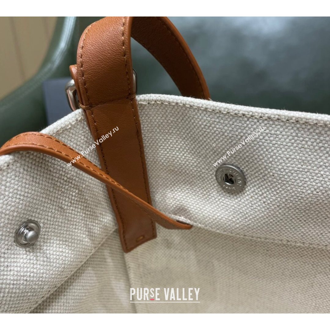 Saint Laurent Rive Gauche Bucket Bag in Linen 669299 Off-White/Brown 2021 Top (JUND-210823065)