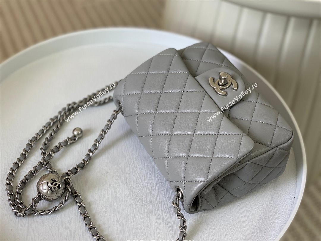 Chanel Lambskin Mini Flap Bag with Metal Ball AS1786 Grey/Silver 2024 (SM-24040218)