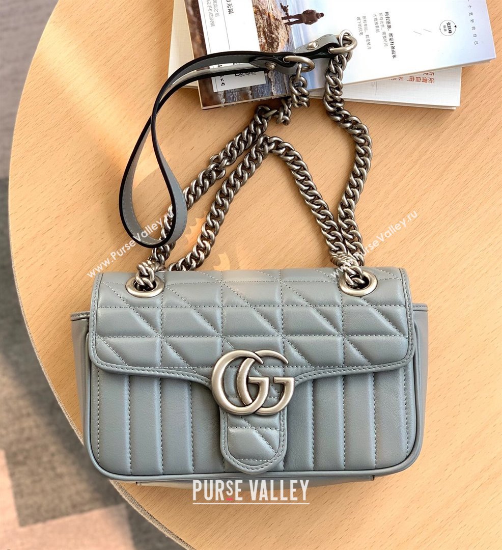 Gucci GG Marmont Geometric Leather Mini Shoulder Bag 446744 Dark Grey 2021 (DLH-21101558)