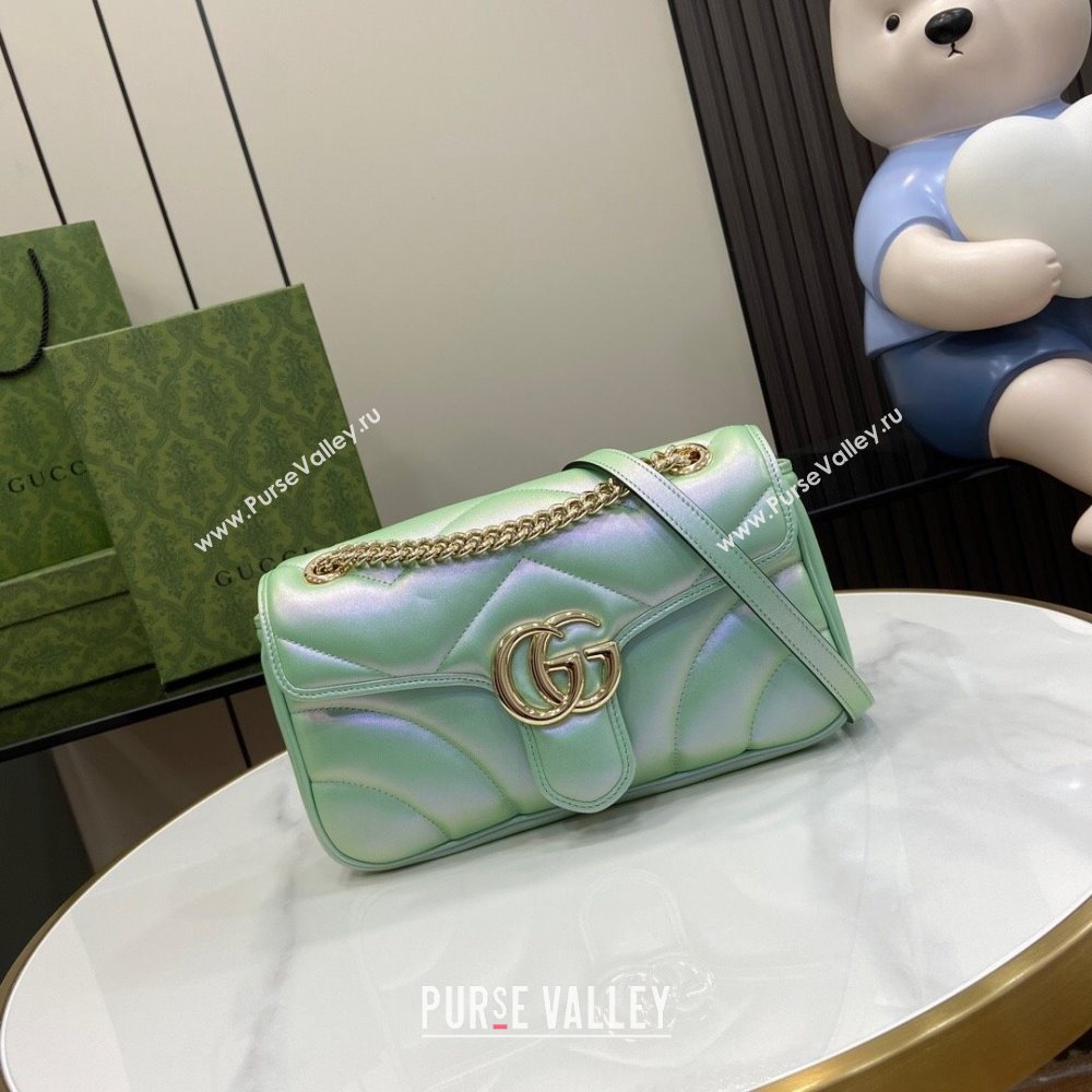 Gucci GG Marmont Small Shoulder Bag in Green Iridescent Leather 443497 2024 (XINGLU-24021938)