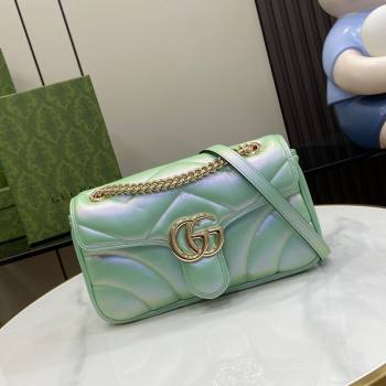 Gucci GG Marmont Small Shoulder Bag in Green Iridescent Leather 443497 2024 (XINGLU-24021938)