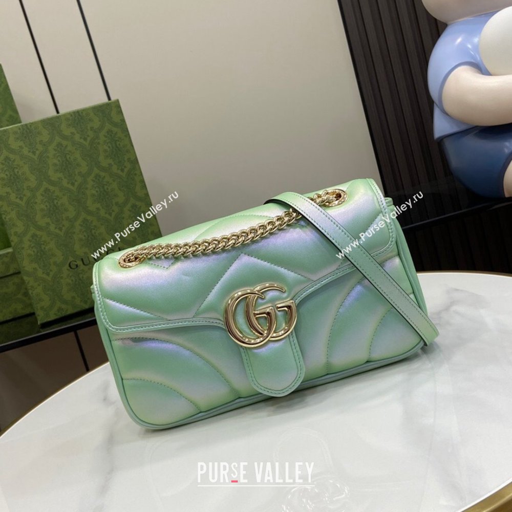 Gucci GG Marmont Small Shoulder Bag in Green Iridescent Leather 443497 2024 (XINGLU-24021938)