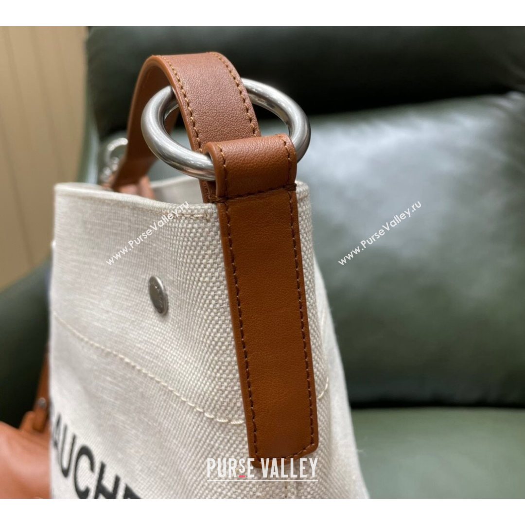 Saint Laurent Rive Gauche Bucket Bag in Linen 669299 Off-White/Brown 2021 Top (JUND-210823065)