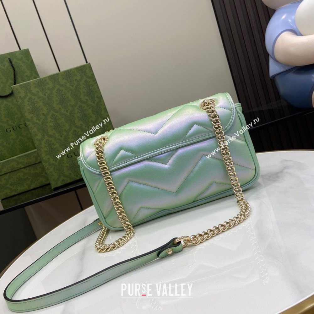 Gucci GG Marmont Small Shoulder Bag in Green Iridescent Leather 443497 2024 (XINGLU-24021938)