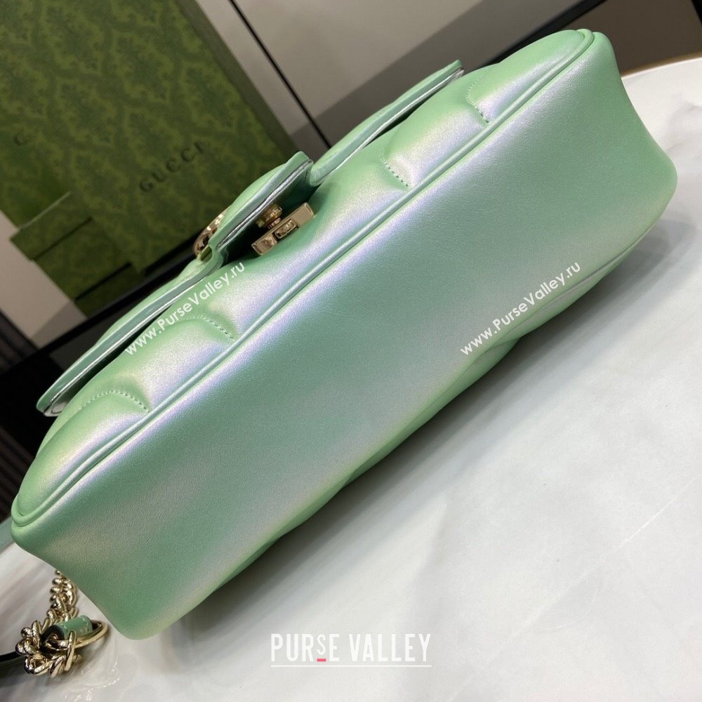 Gucci GG Marmont Small Shoulder Bag in Green Iridescent Leather 443497 2024 (XINGLU-24021938)