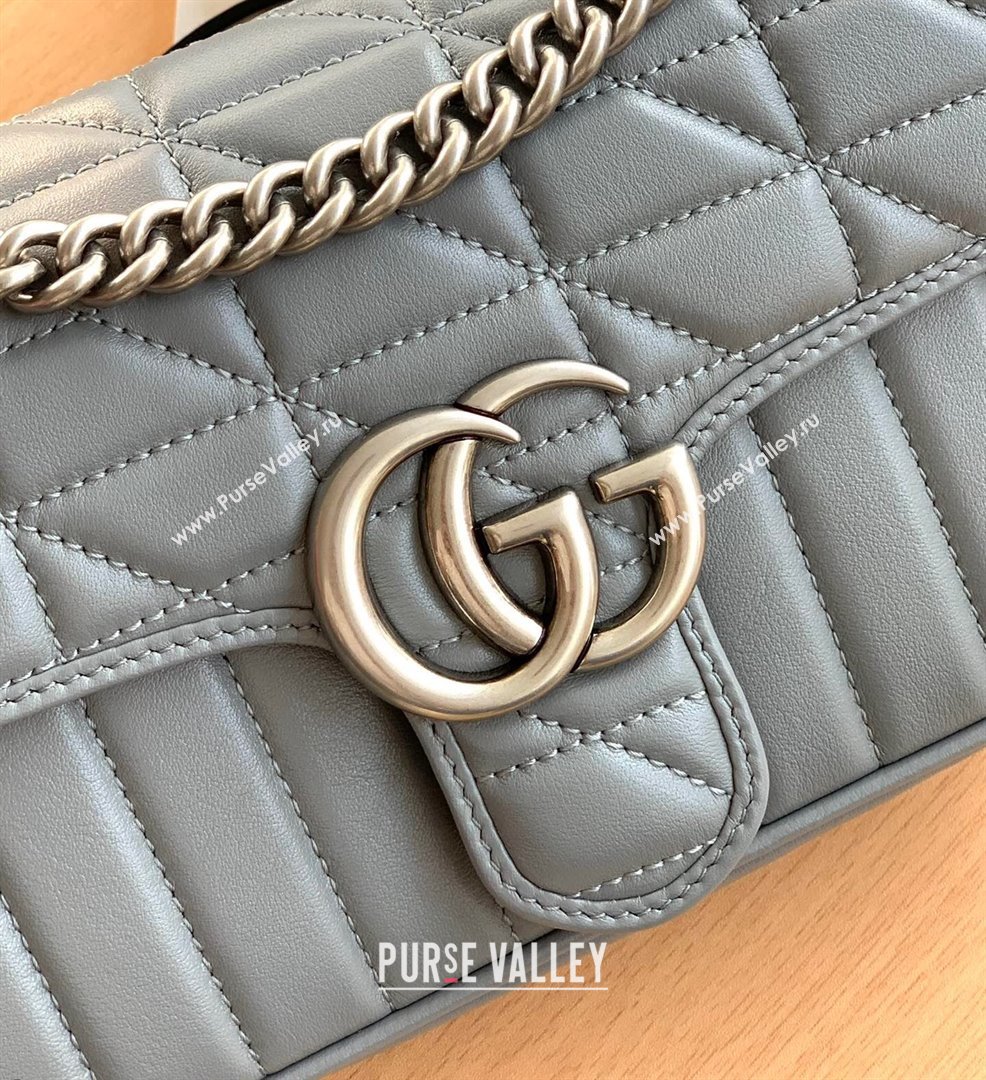 Gucci GG Marmont Geometric Leather Mini Shoulder Bag 446744 Dark Grey 2021 (DLH-21101558)