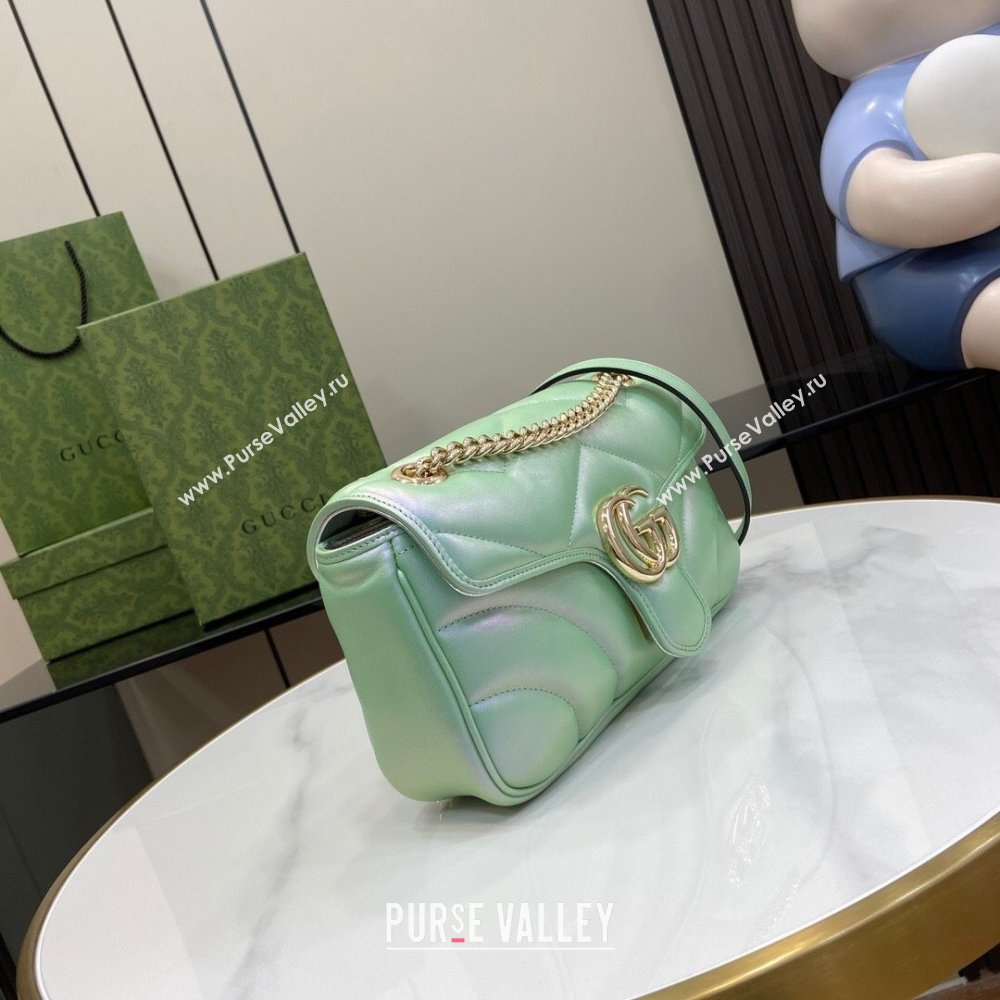 Gucci GG Marmont Small Shoulder Bag in Green Iridescent Leather 443497 2024 (XINGLU-24021938)