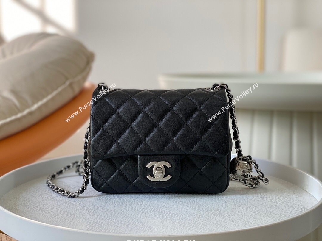 Chanel Lambskin Mini Flap Bag with Metal Ball AS1786 Black/Silver 2024 (SM-24040219)