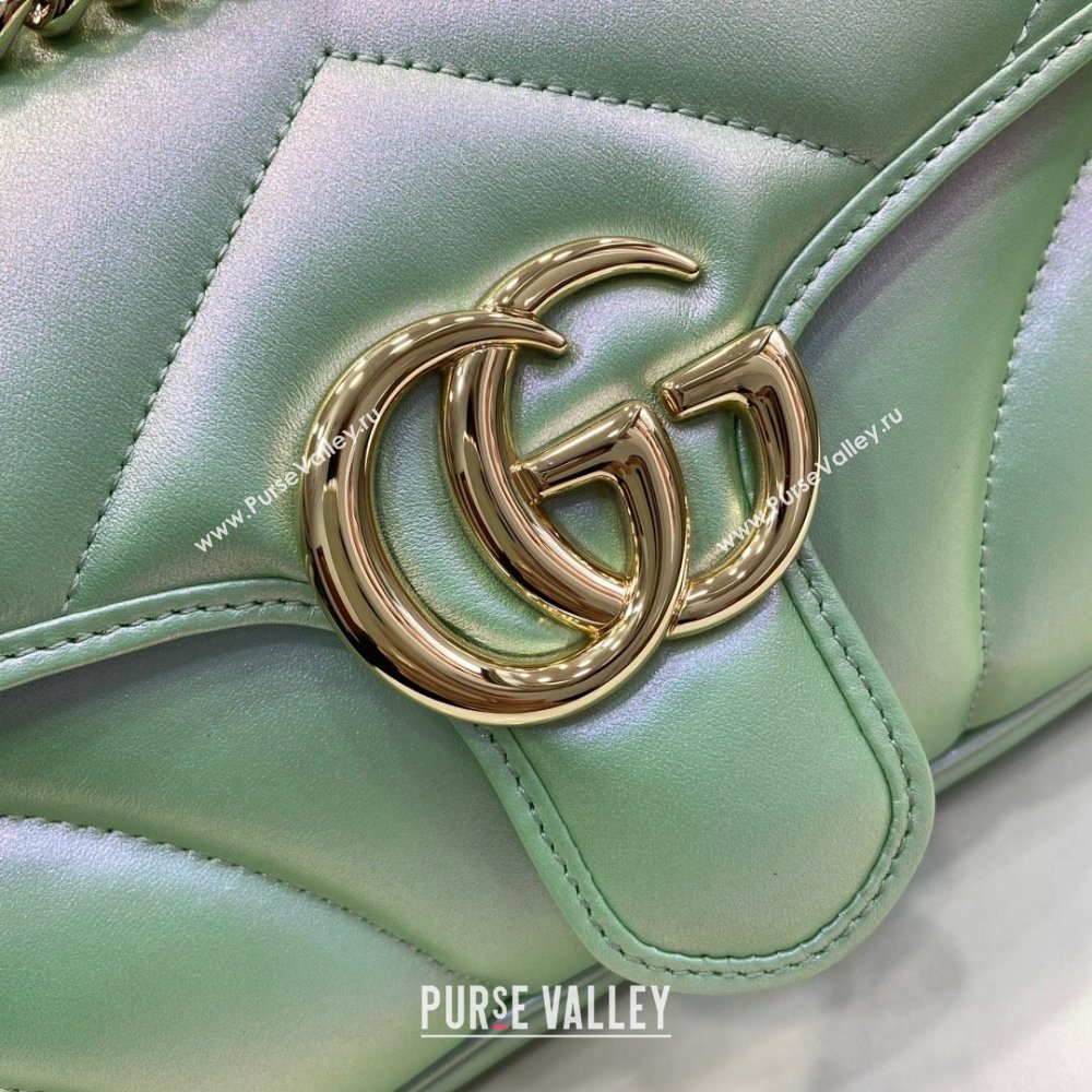 Gucci GG Marmont Small Shoulder Bag in Green Iridescent Leather 443497 2024 (XINGLU-24021938)