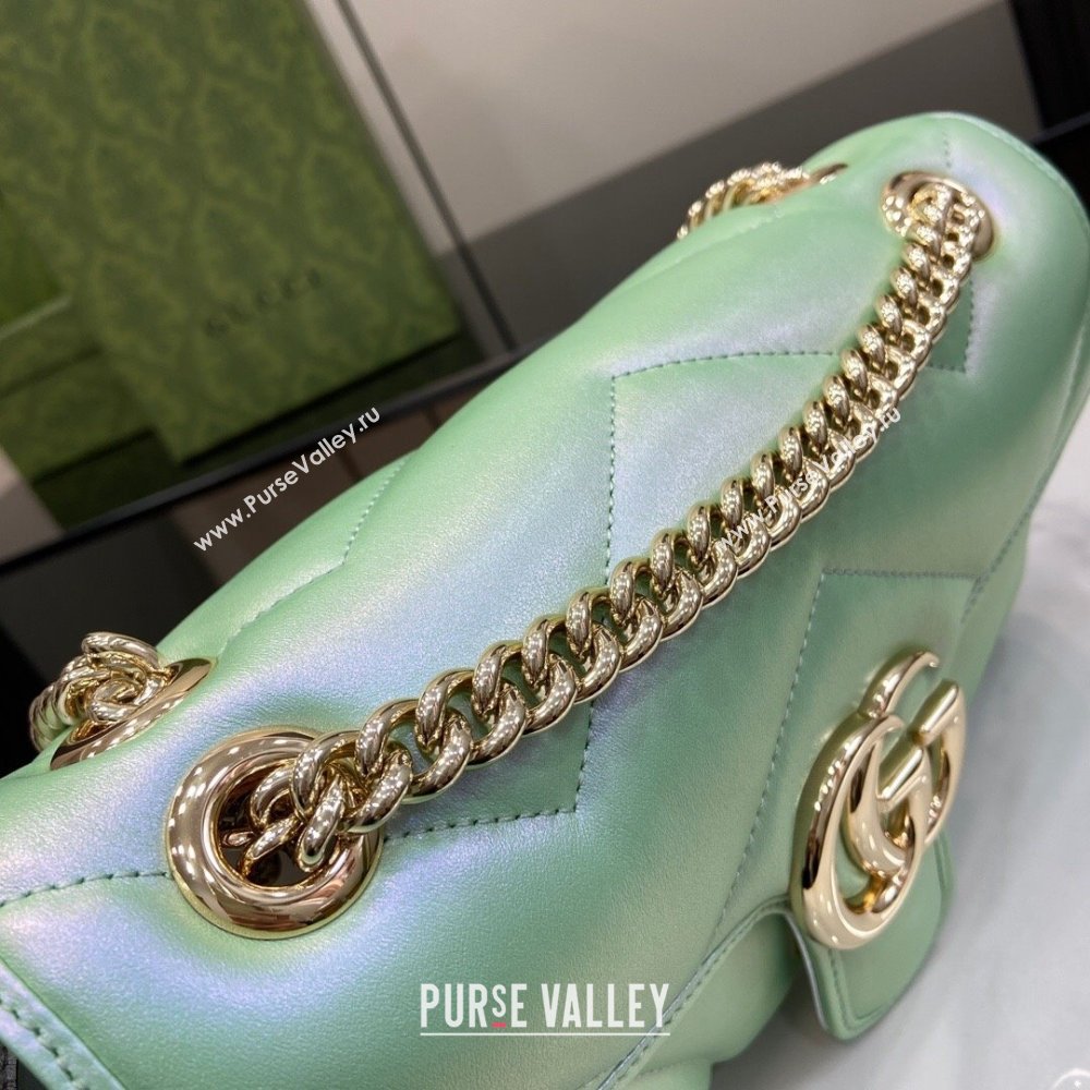 Gucci GG Marmont Small Shoulder Bag in Green Iridescent Leather 443497 2024 (XINGLU-24021938)