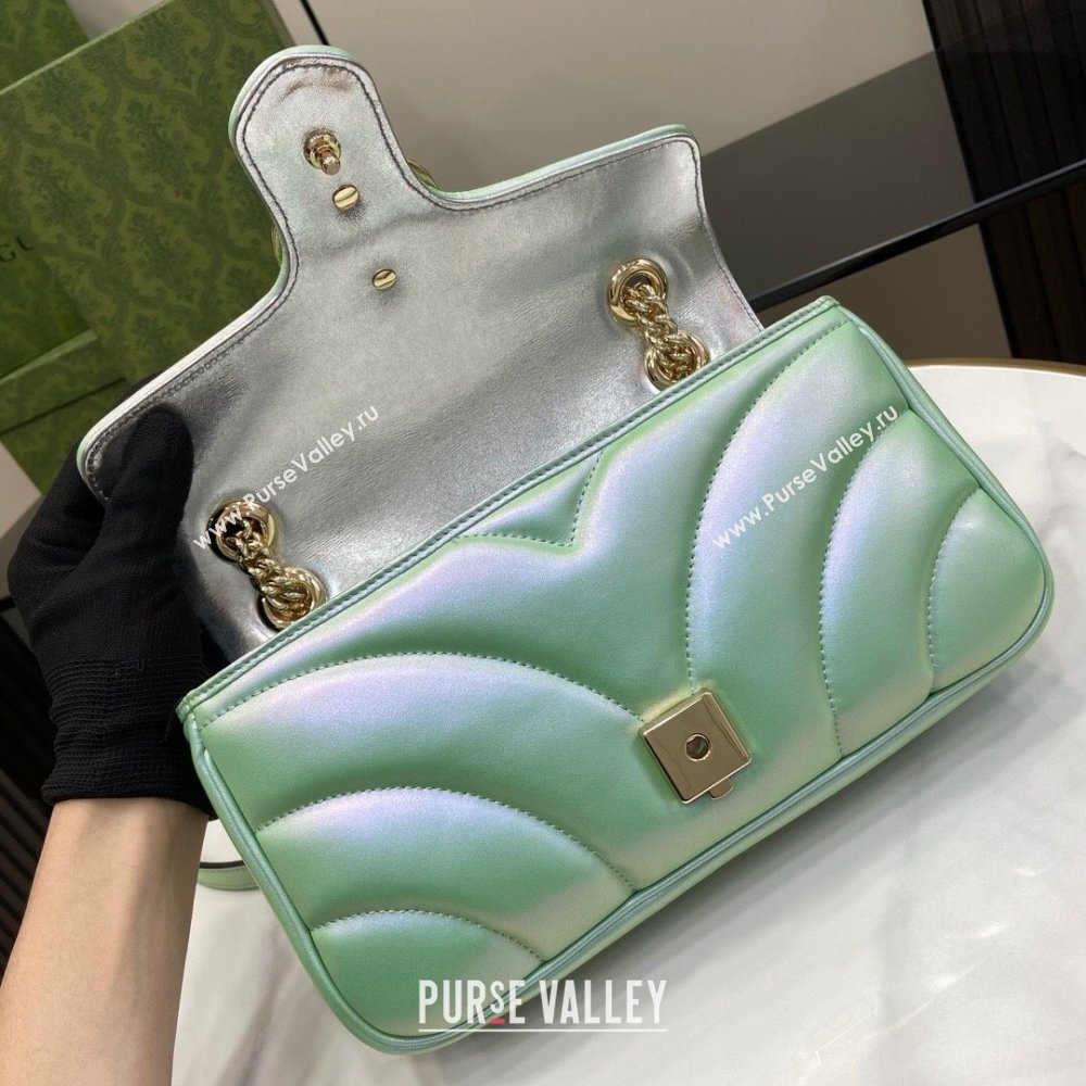 Gucci GG Marmont Small Shoulder Bag in Green Iridescent Leather 443497 2024 (XINGLU-24021938)