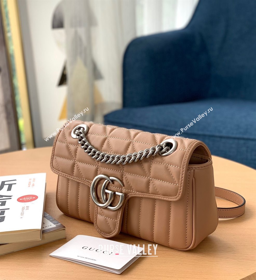 Gucci GG Marmont Geometric Leather Mini Shoulder Bag 446744 Rose Beige 2021 (DLH-21101559)