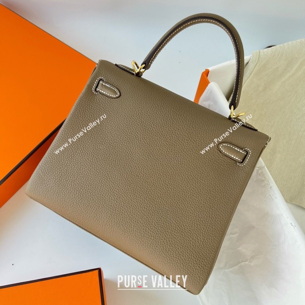 Hermes Kelly 25cm Bag in Original Togo Leather Etoupe/Gold 2023 (Pure Handmade) (Y-23110837)