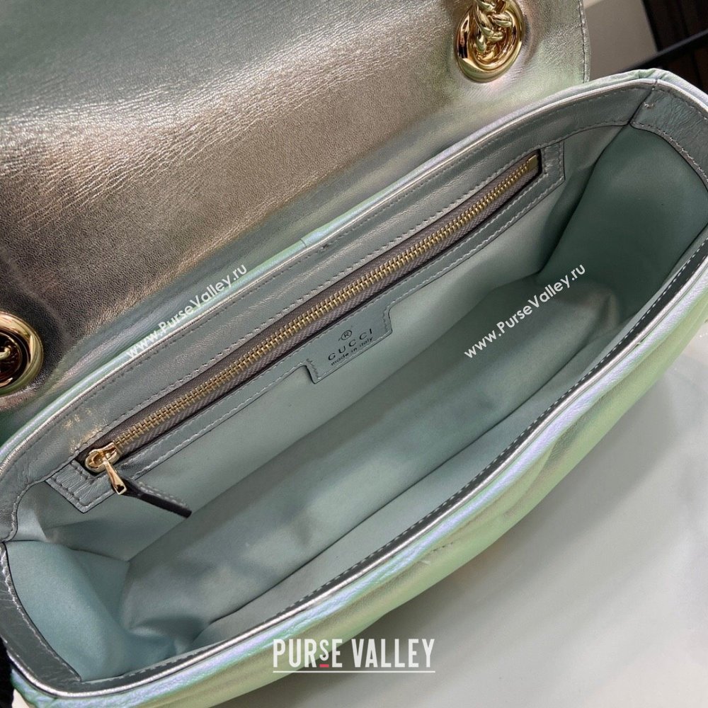 Gucci GG Marmont Small Shoulder Bag in Green Iridescent Leather 443497 2024 (XINGLU-24021938)