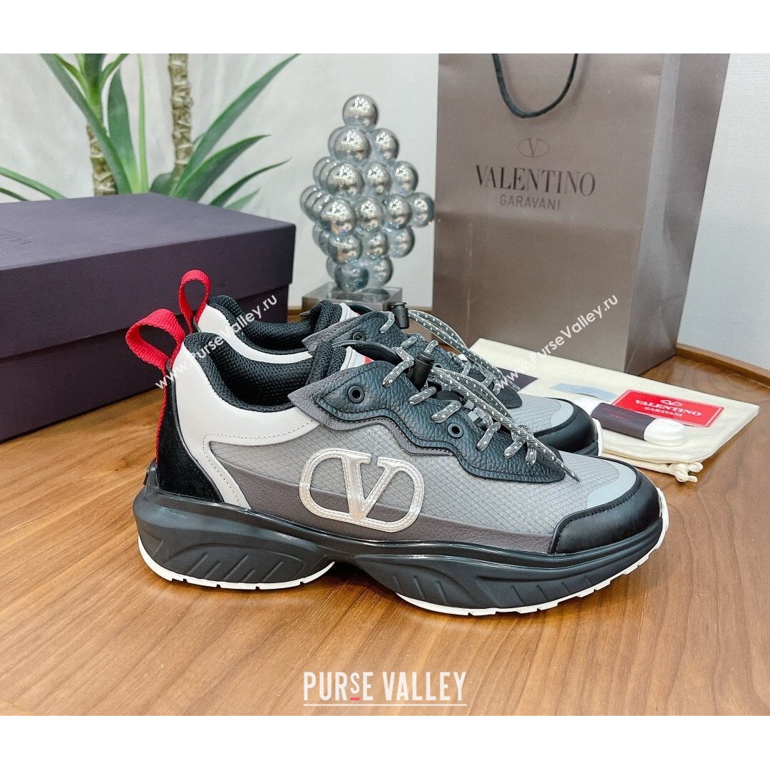 Valentino VLogo Sneakers in Mesh and Calfskin Patchwork Grey/Black (For Women and Men) (MD-21081140)