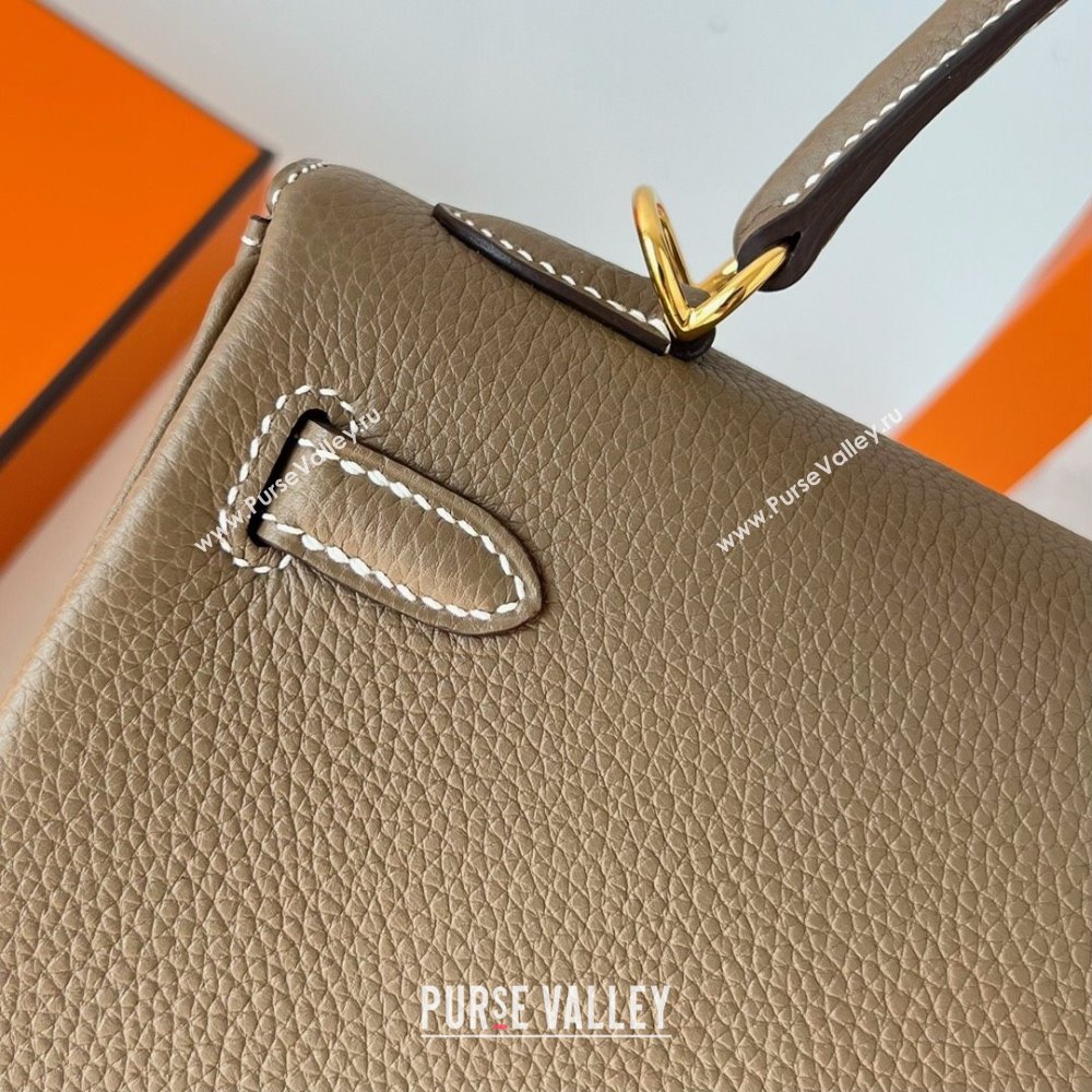 Hermes Kelly 25cm Bag in Original Togo Leather Etoupe/Gold 2023 (Pure Handmade) (Y-23110837)