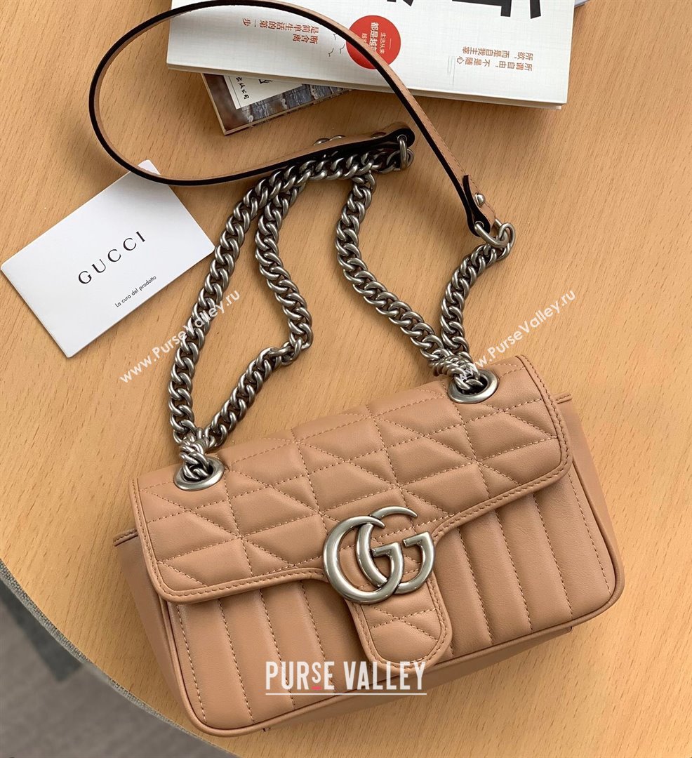 Gucci GG Marmont Geometric Leather Mini Shoulder Bag 446744 Rose Beige 2021 (DLH-21101559)