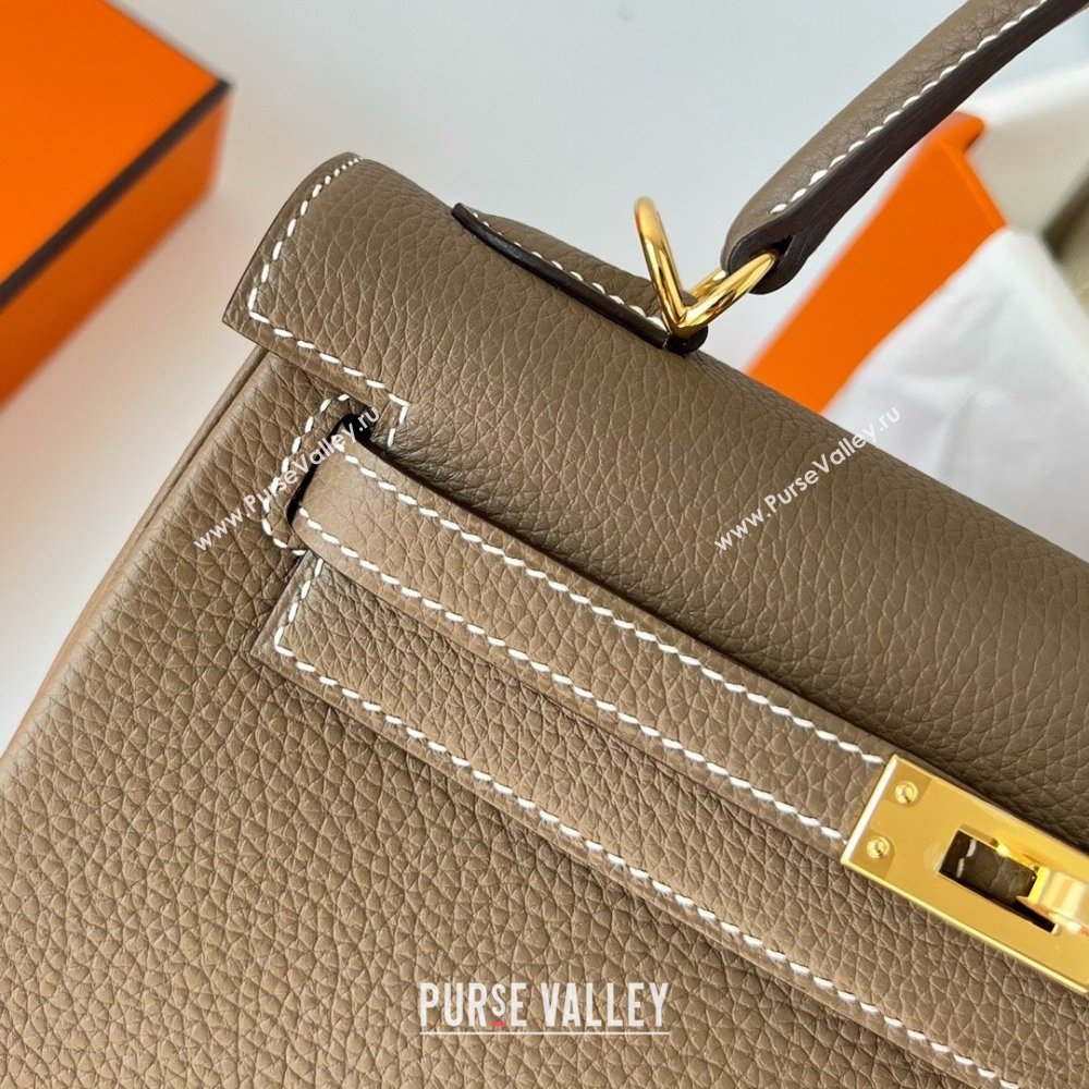 Hermes Kelly 25cm Bag in Original Togo Leather Etoupe/Gold 2023 (Pure Handmade) (Y-23110837)