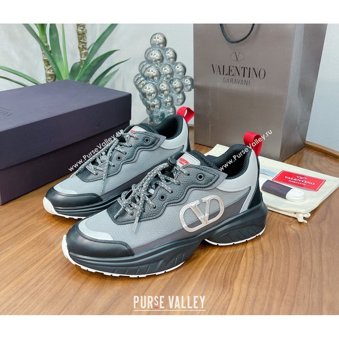 Valentino VLogo Sneakers in Mesh and Calfskin Patchwork Grey/Black (For Women and Men) (MD-21081140)