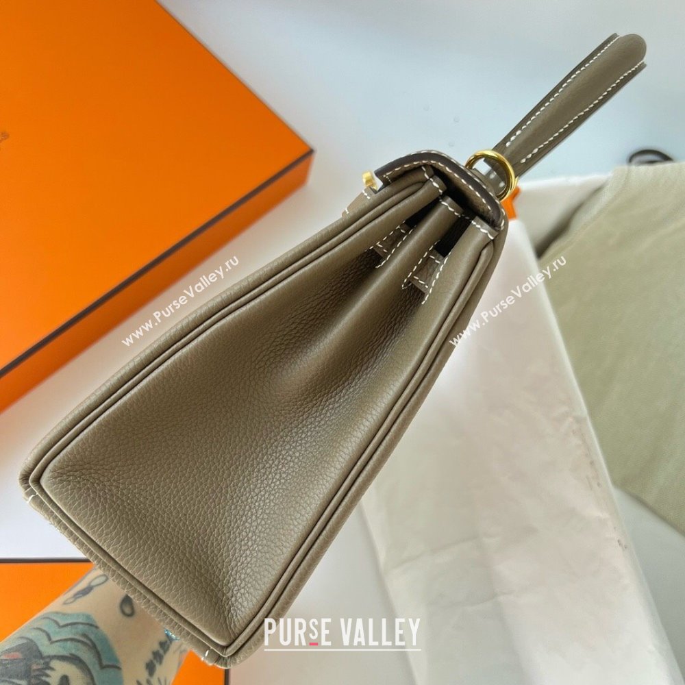 Hermes Kelly 25cm Bag in Original Togo Leather Etoupe/Gold 2023 (Pure Handmade) (Y-23110837)