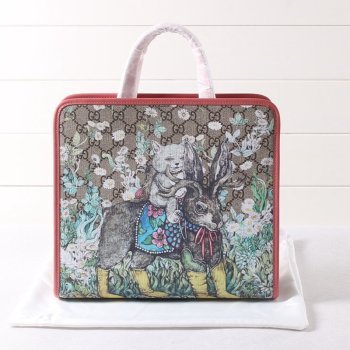 Gucci Childrens GG Monster Rabbit Tote Bag 630542 Beige/Pink 2021 (DLH-21090242)