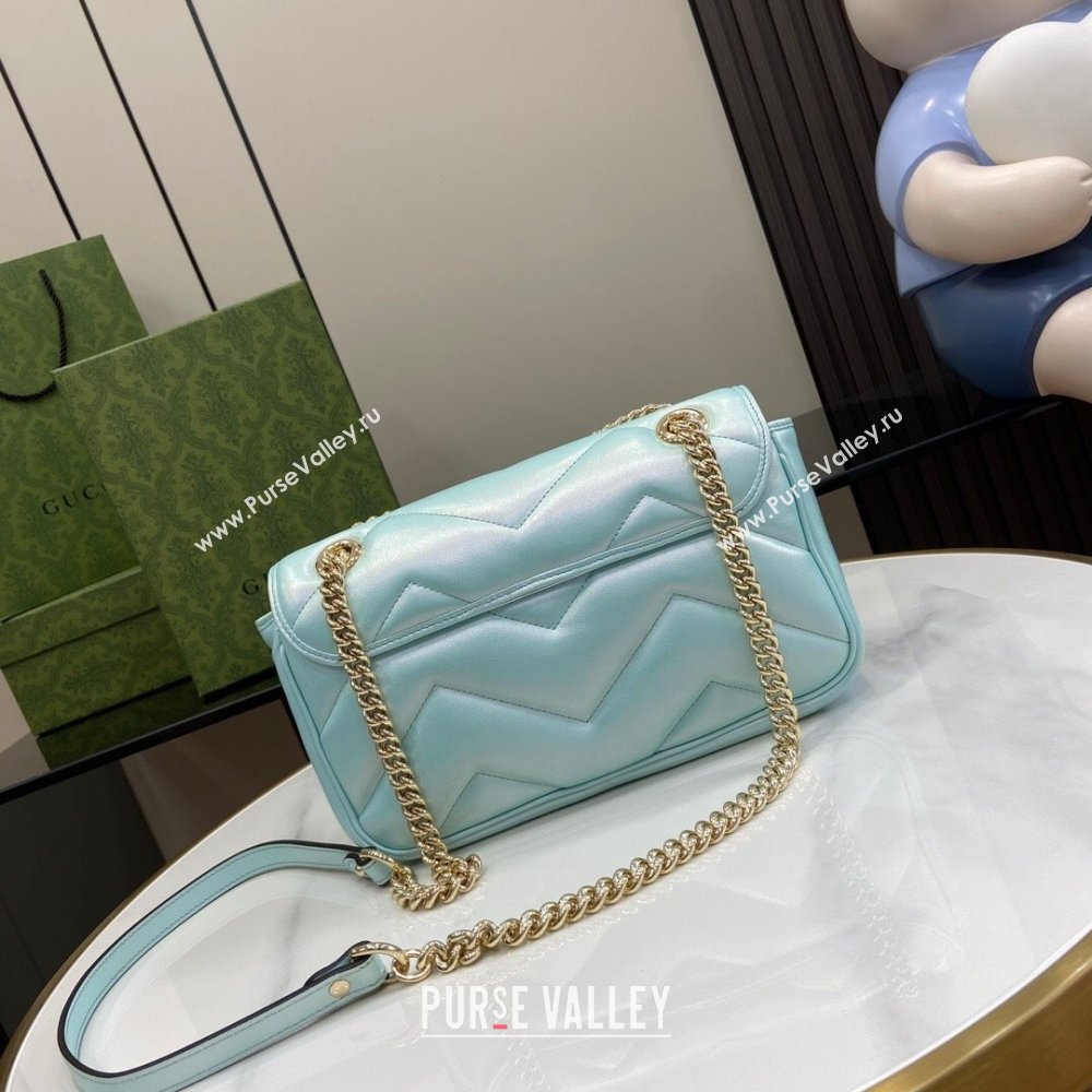 Gucci GG Marmont Small Shoulder Bag in Light Blue Iridescent Leather 443497 2024 (XINGLU-24021937)