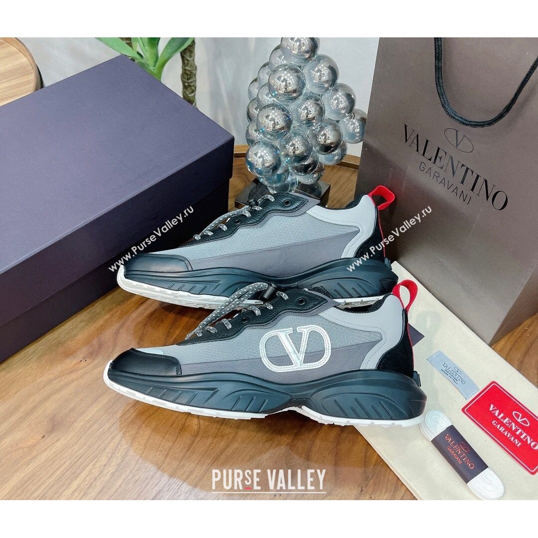 Valentino VLogo Sneakers in Mesh and Calfskin Patchwork Grey/Black (For Women and Men) (MD-21081140)