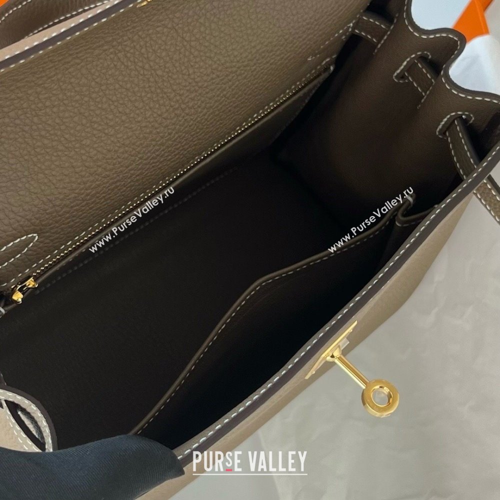 Hermes Kelly 25cm Bag in Original Togo Leather Etoupe/Gold 2023 (Pure Handmade) (Y-23110837)