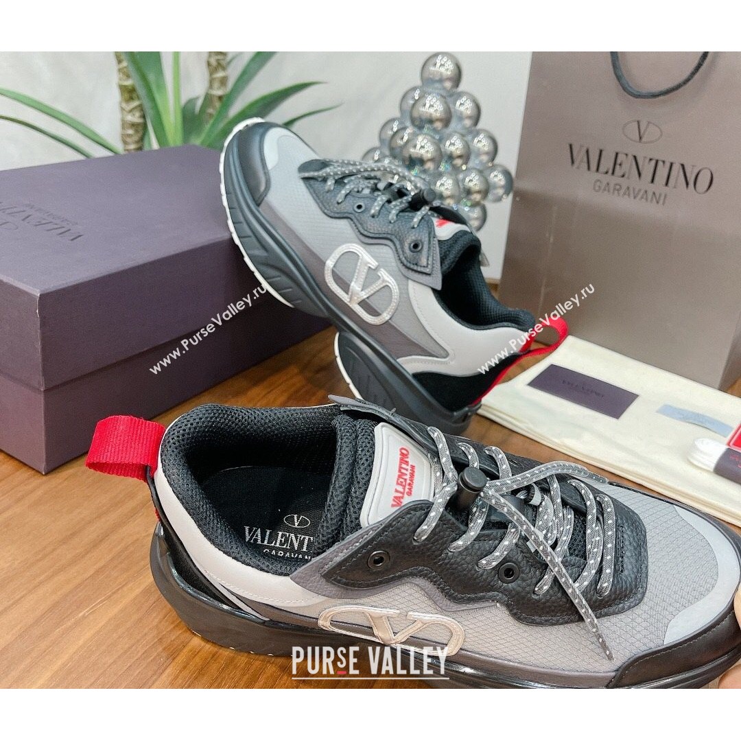 Valentino VLogo Sneakers in Mesh and Calfskin Patchwork Grey/Black (For Women and Men) (MD-21081140)