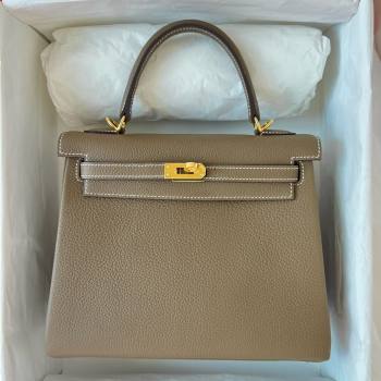 Hermes Kelly 25cm Bag in Original Togo Leather Etoupe/Gold 2023 (Pure Handmade) (Y-23110837)