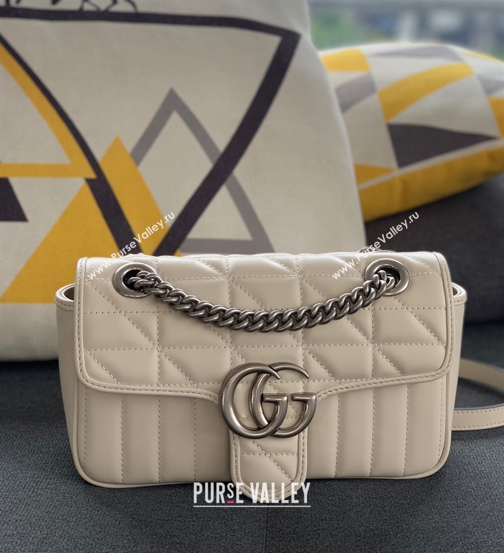 Gucci GG Marmont Geometric Leather Mini Shoulder Bag 446744 White 2021 (DLH-21101557)