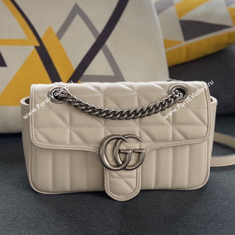 Gucci GG Marmont Geometric Leather Mini Shoulder Bag 446744 White 2021 (DLH-21101557)