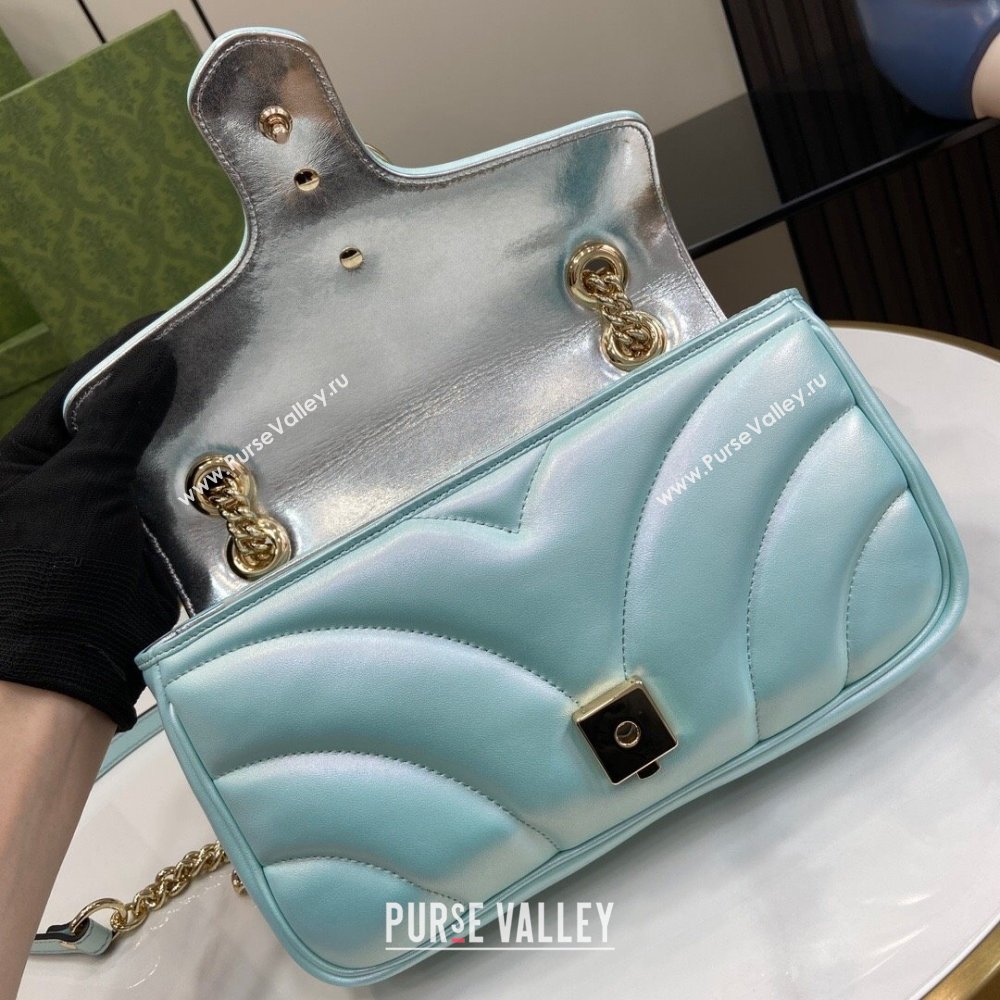 Gucci GG Marmont Small Shoulder Bag in Light Blue Iridescent Leather 443497 2024 (XINGLU-24021937)