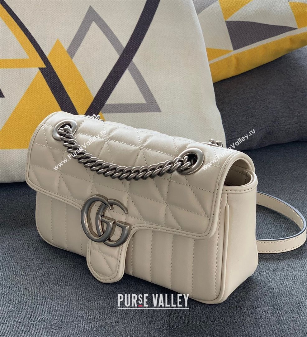 Gucci GG Marmont Geometric Leather Mini Shoulder Bag 446744 White 2021 (DLH-21101557)