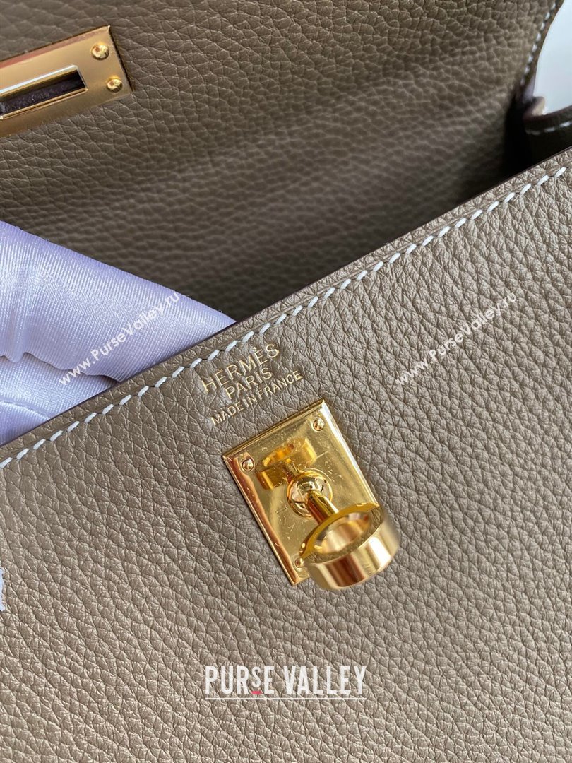 Hermes Kelly 25cm Bag in Original Togo Leather Etoupe/Gold 2023 (Pure Handmade) (Y-23110837)