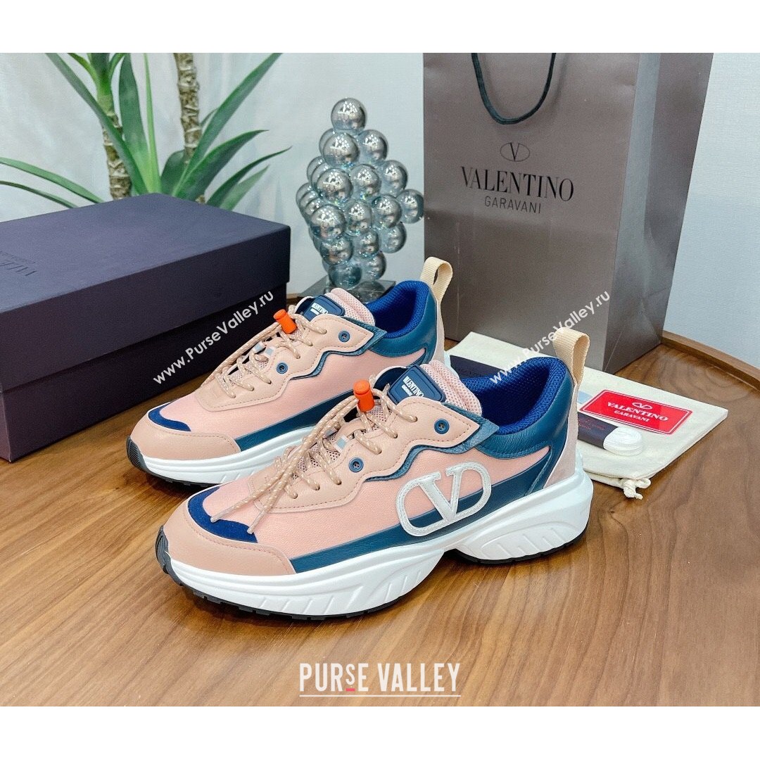 Valentino VLogo Sneakers in Mesh and Calfskin Patchwork Peachy Pink (For Women and Men) (MD-21081141)