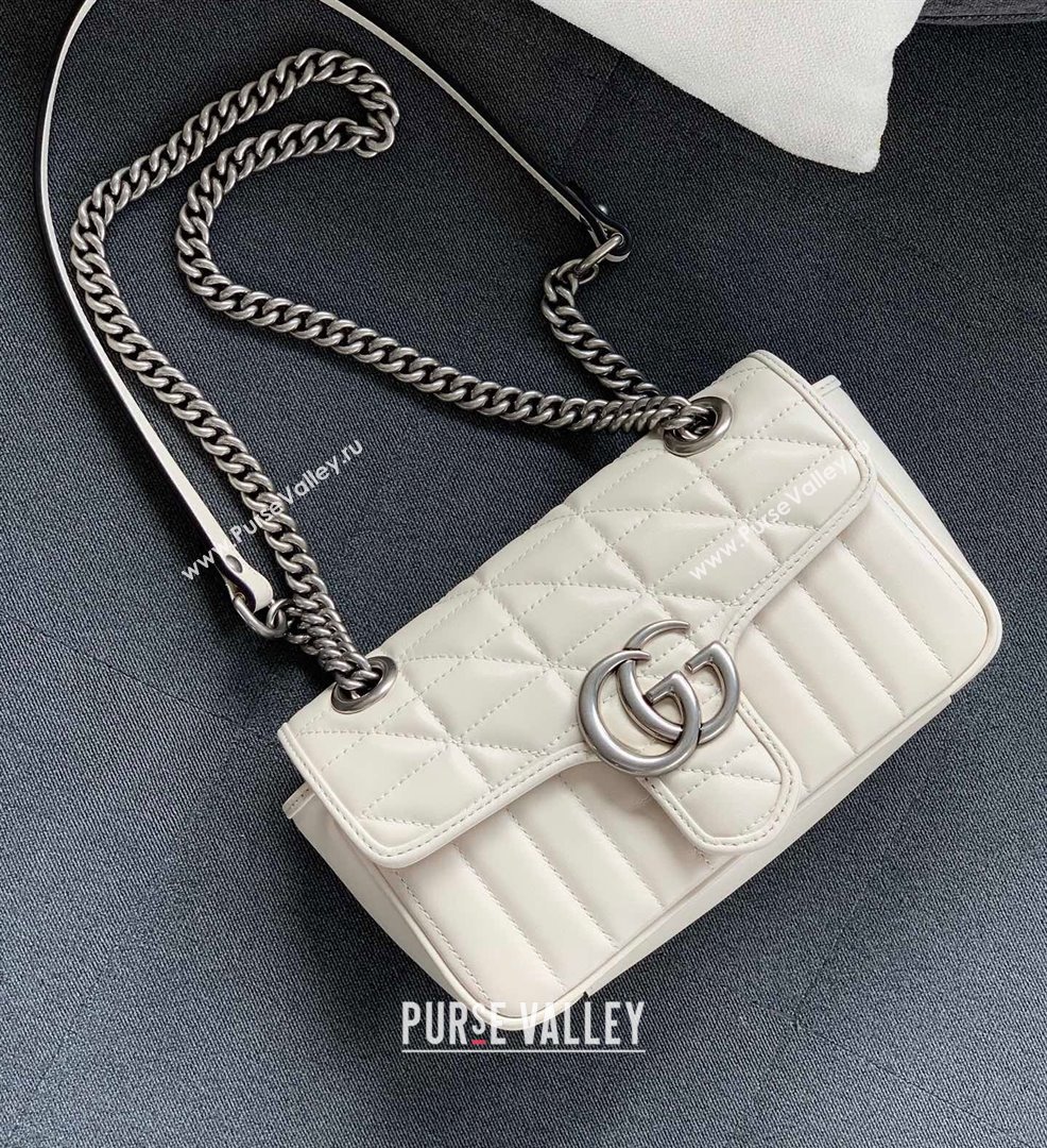 Gucci GG Marmont Geometric Leather Mini Shoulder Bag 446744 White 2021 (DLH-21101557)