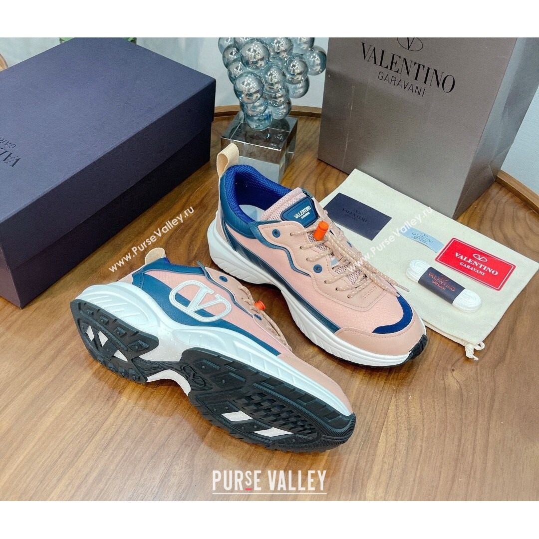 Valentino VLogo Sneakers in Mesh and Calfskin Patchwork Peachy Pink (For Women and Men) (MD-21081141)